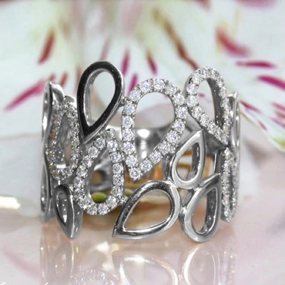 New Women’s 925 Silver Water Drop Diamond Ring